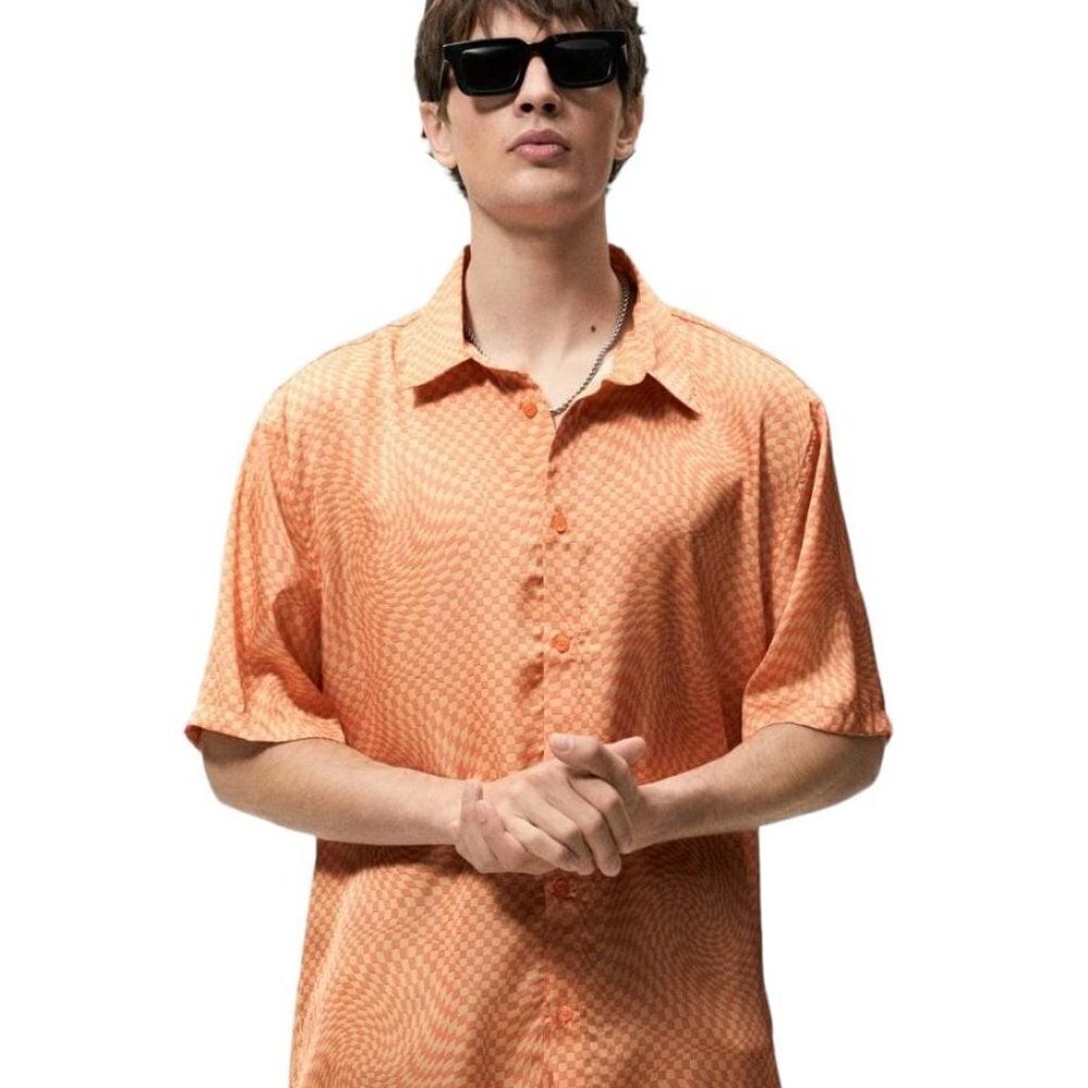 ZARA MEN'S ORANGE SHORT SLEEVE SHIRT ORANGE SIZE XL 6085/428/615